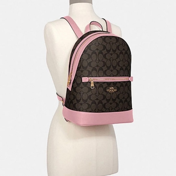 AUTHENTIC & RARE Coach KENLEY Backpack in Signature brown “C” and True Pink. - Picture 4 of 5
